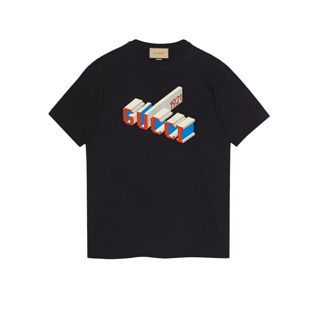 T-Shirt Gucci 1921 Logo 3D Rosso Blu - Nero