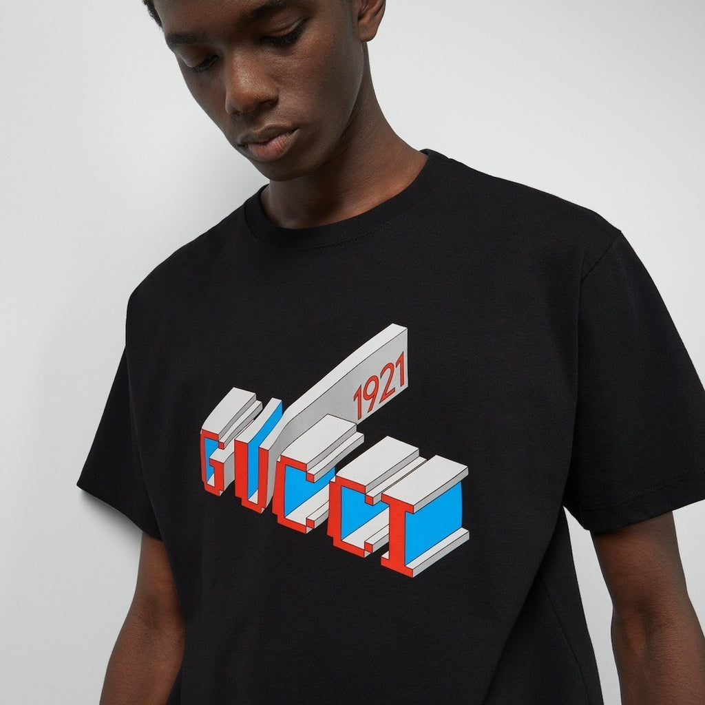 T-Shirt Gucci 1921 Logo 3D Rosso Blu - Nero