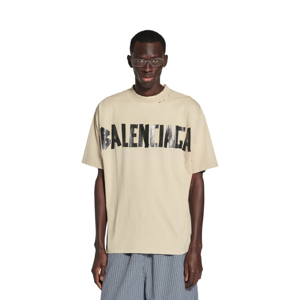 T-shirt Balenciaga Logo Distressed Beige