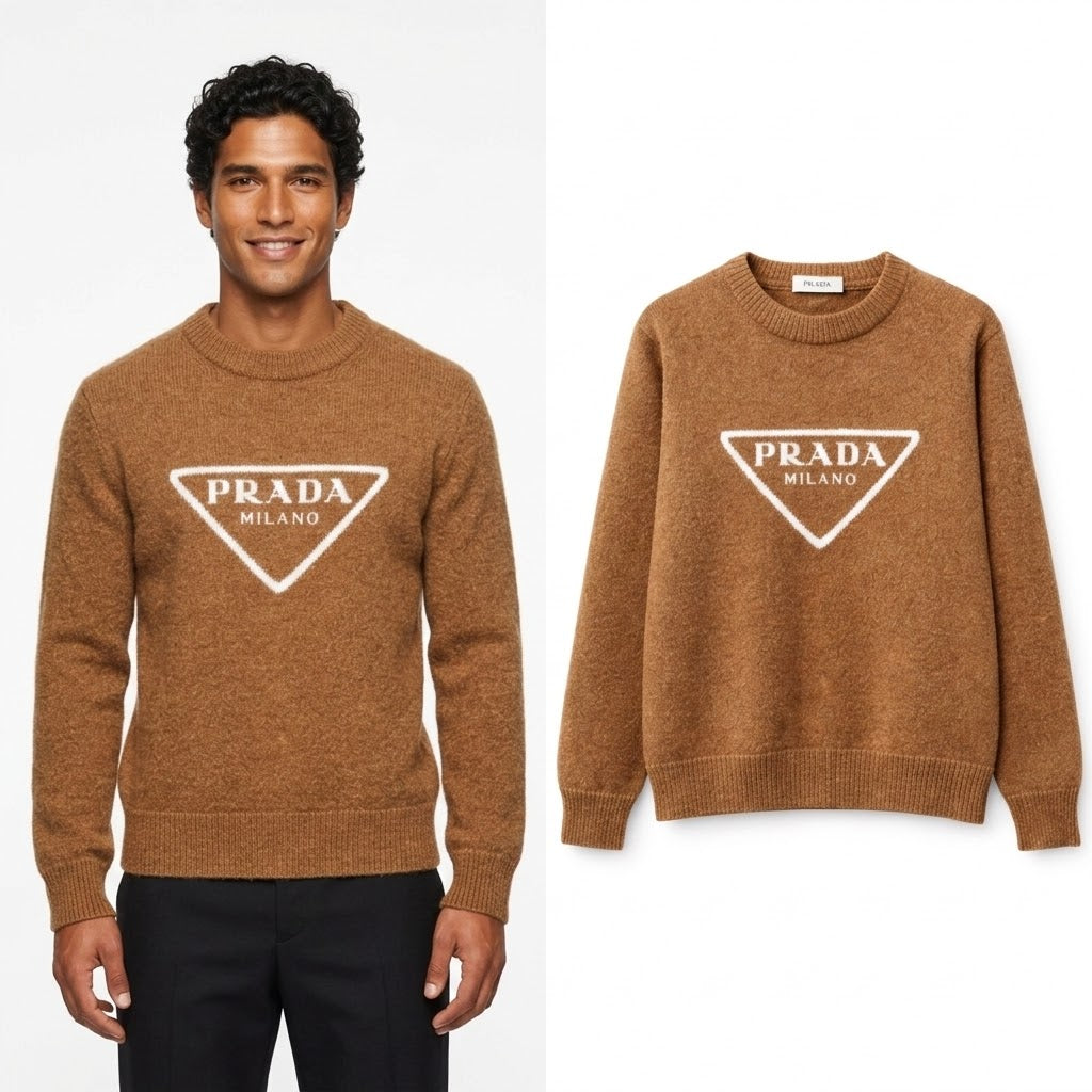 Maglione Prada Milano Logo Triangolare Camel