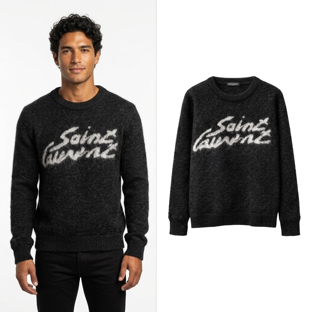 Maglione Saint Laurent Logo Ricamato Nero